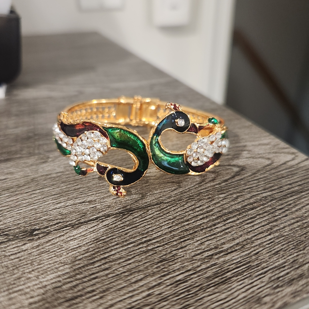 Vintage Peacock Clamp Costume Jewlery Bracelet